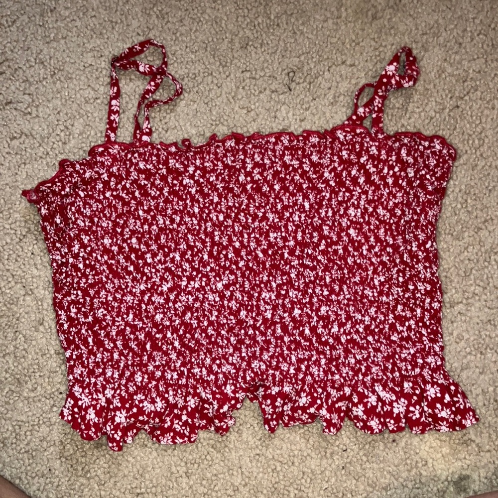 Red smocked floral cami Hollister